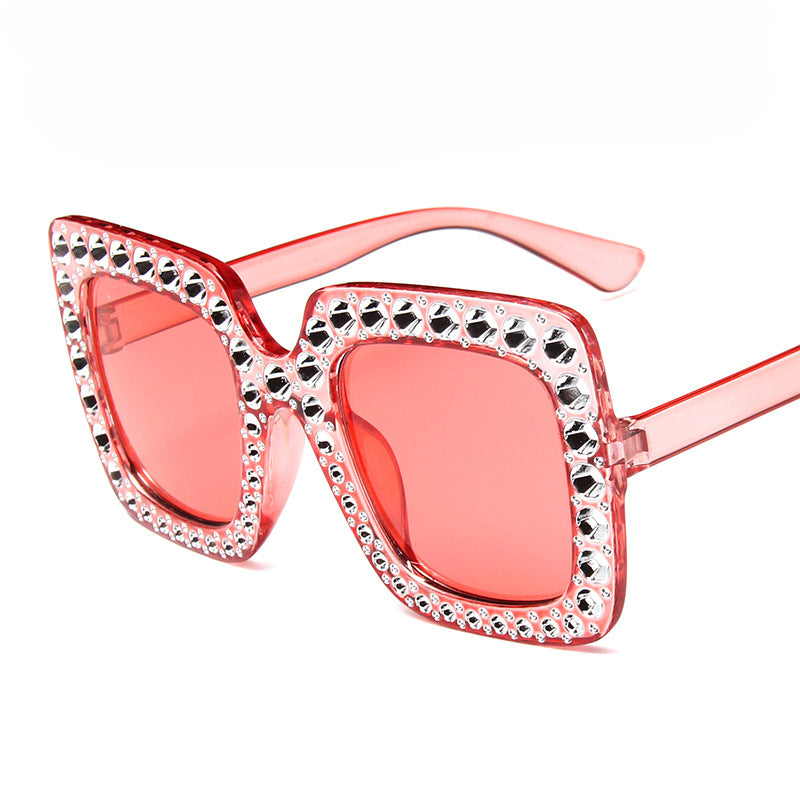 Wholesale PC Diamond Plated Large Frame Retro Square Sunglasses